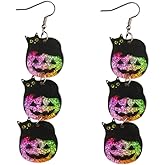 Halloween Pumpkin Wooden Drop Earrings Shinning Pumpkin Cat Acrylic Dangle Earrings Glitter Thanksgiving Fall Earrings Holiday Costume Party Jewelry Festival Gifts
