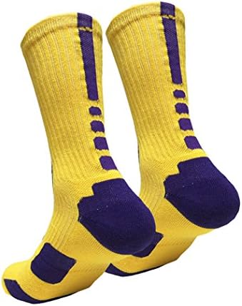Men's Dri-Fit Cotton Cushioned Crew Socks Moisture Wicking Athletic Sports Compression Crew Socks Yellow 2 pairs