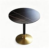 HFFJJDBD 27.5 Inch Round Dining Table, Modern Small Kitchen Table with Faux Marble Top and Sturdy Metal Base, Space-Saving, for Living Room, Office and Apartment, Black
