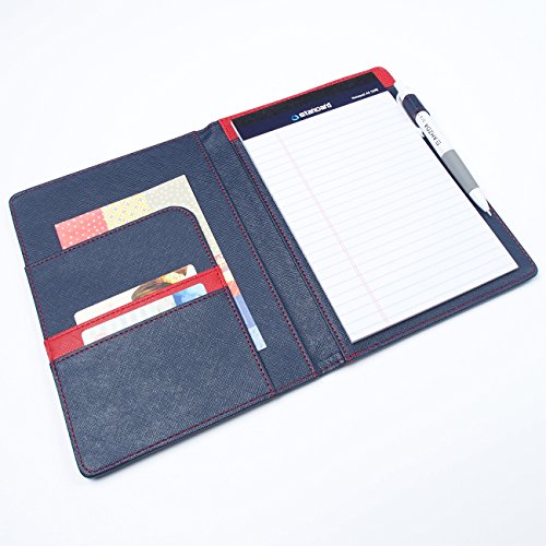 AHZOA 3 Pockets A5 Size Memo Padfolio S7 with Mechanical Pencil , Including 5 X 8 Inch Legal Writing Pad, Synthetic Leather Handmade 6.3 X 8.78 Inch Notepad Clipboard Holder (navy) - Thumbnail 2