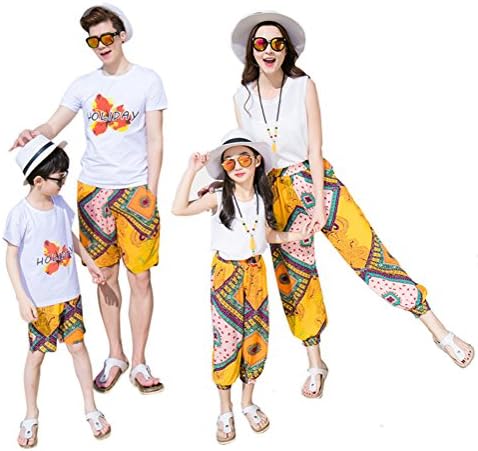 Hot Summer Bohemia Family Matching Clothes Outfits T-Shirt Shorts Cropped Pants