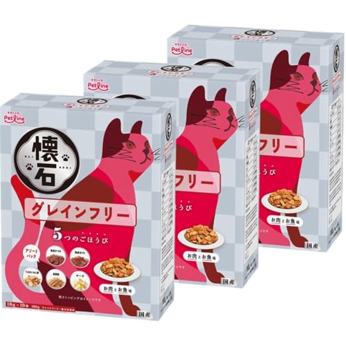 ペットライン 懐石 5つのごほうび グレインフリー キャットドライ 総合栄養食 【国産/小分け】 180g 3箱 (まとめ買い)