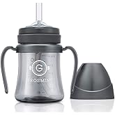 GROSMIMI Spill Proof no Spill Magic Sippy Cup with Straw with Handle for Baby and Toddlers, Customizable, PPSU, BPA Free 6 oz (Charcoal)