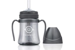 GROSMIMI Spill Proof no Spill Magic Sippy Cup with Straw with Handle for Baby and Toddlers, Customizable, PPSU, BPA Free 6 oz (Charcoal)