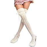 ShawGobow Diamond Tights With Bows,Goth Patterned Fishnet Stockings For Women,Cute Lace Knee High Socks