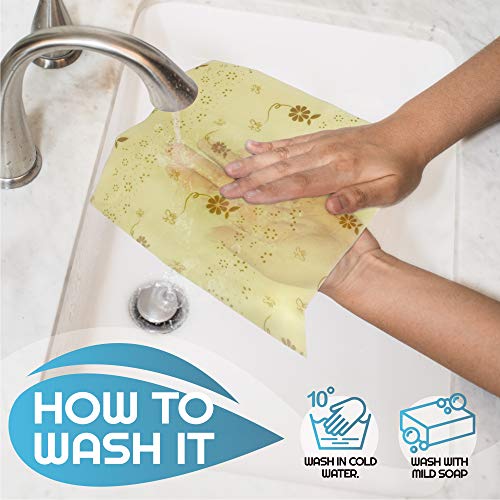 Greenzla Reusable Beeswax Food Wrap (Set Of 3 + Bonus Beeswax Bar) - Organic Cotton Wraps And Storage for Sandwich, Snack, Produce - 1 Small, 1 Medium & 1 Large - Zero Waste Bee Wraps - Thumbnail 4