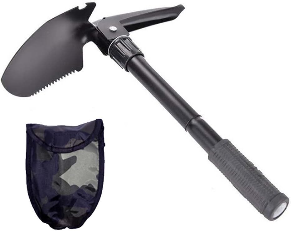 Hegogo Military Survival Folding Shovel Pickax with Waist Pack,Tactical Army Surplus Multitool Spade, Mini Compass, Trench Entrenching Tool for Camping, Hiking, Backpacking, Fishing, Gardening