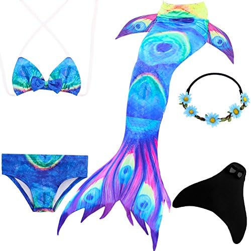 UrbanDesign Mermaid Tail with Monofin for Swimming Mermaid Costume Child for Girls