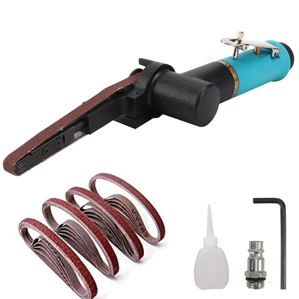 BaiNuo 10x330mm Pneumatic Belt Sander, 360° Rotating Sanders, 12pc Sanding Belts (40/60/80/120 each 3pc), 16000rpm, Air-Powered, Model: d8fa1d95-892b-4178-a2d6-4618949cecde