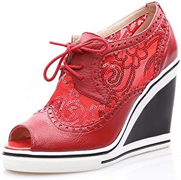 AmooTa Women's Soft Material Lace-up Peep Toe High-Heels Solid Sandals, Red, 41