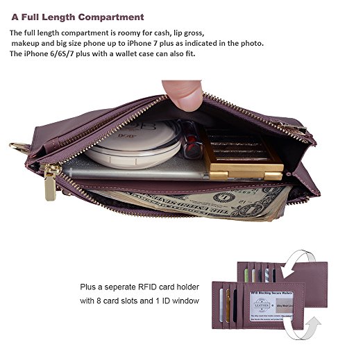 Befen Women's Soft Leather RFID Blocking Wristlet Cellphone Clutch Wallet, Smartphone Wristlet Wallet - Pale Pinkish Purple
