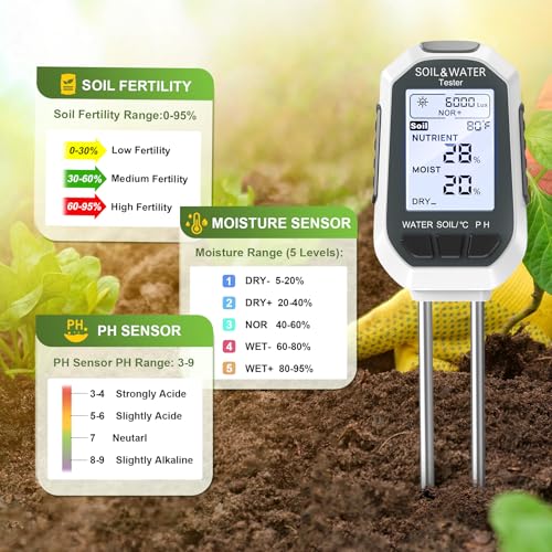 YAMRON Soil Moisture Meter, 7-in-1 Digital Plant Water&Soil with EC/TDS/Fertility/PH/TEMP/MOIS/Sunlight Intensity Backlight LCD Display Soil Test Meter for Gardening, Farming and Outdoor Plants
