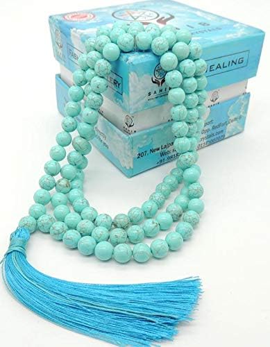 Sahib Healing CrystalsNatural Stone Turquoise AAA Mala/Necklace 6 mm 108 Beads Jap Mala as Gift, Fashion Jewellery. for Reiki Healing, Vastu, Feng Shui