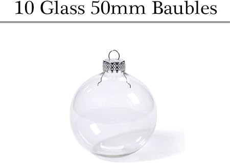 10 Fillable 50mm Glass Ball Christmas Bauble Ornaments For Tree