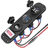 Electop Dual USB Cigarette Lighter Socket Splitter, Waterproof Dual USB 2.1A/2.1A Charger 12V Power Adapter Outlet with LED Voltmeter ON-Off Toggle Switch for Car Boat Marine Motorcycle RV DIY Kit