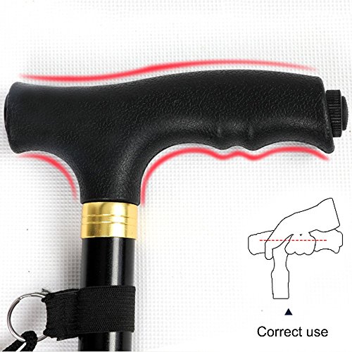 HaiYC 1 Pc Adjustable Folding Walking Cane Adjustable & Portable Aluminum Alloy LED Walking Stick Mobility Aid for Old Gentleman or Lady Black