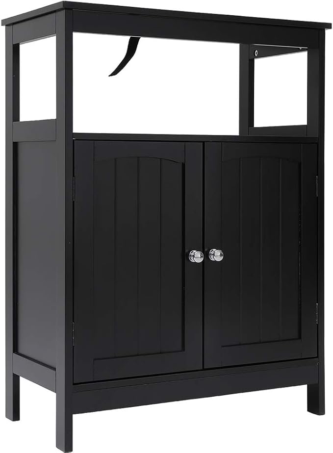 Iwell Black Bathroom Floor Storage with 1 Adjustable Shelf, 3 Heights