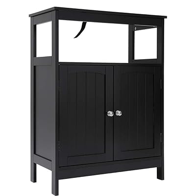 Iwell Black Floor Storage Cabinet with Adjustable Shelf, 2 Doors