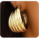 Chunky Gold Hoop Earrings for Women Trendy Statement Wide Loop Earrings Charm Silver Geometric Prom Earring Simple Everyday Jewelry Accessories