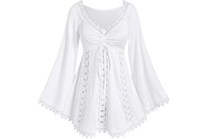 ROSE GAL Women Plus Size Lace Trim Hollow Out Cinched Flare Sleeves T-Shirt Bell Sleeves Renaissance Top