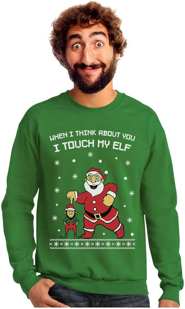 I Touch My Elf Ugly Christmas Sweater Sweatshirt Clothing Shoes Jewelry Novelty More