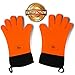 BBQ Grilling Gloves, Heat Resistant Kitchen Silicone Oven Mitts Extra Long Waterproof (Orange)