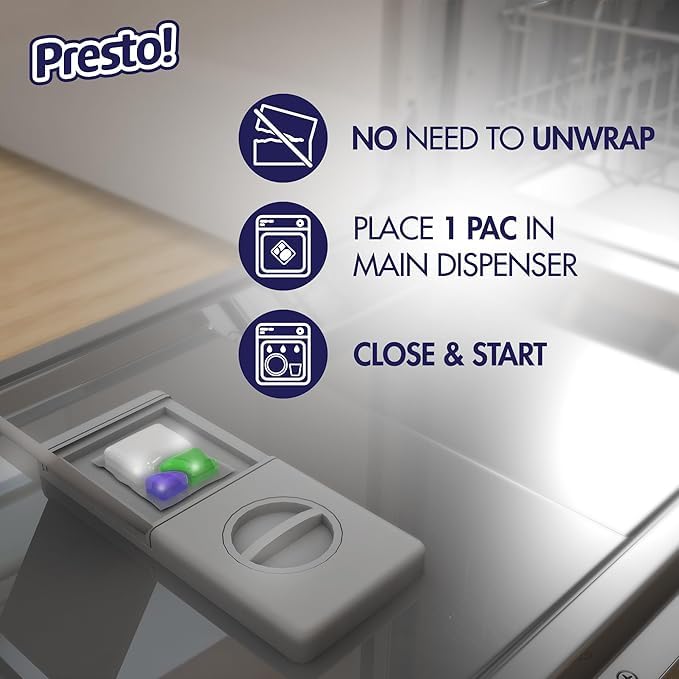 Amazon Brand - Presto! Triple Action Dishwasher Pacs, Fresh Scent, 90 Count