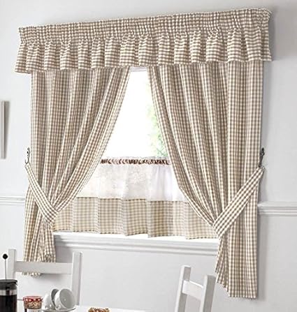 Amazon Com Beige And White Gingham Kitchen Curtains 46 X42