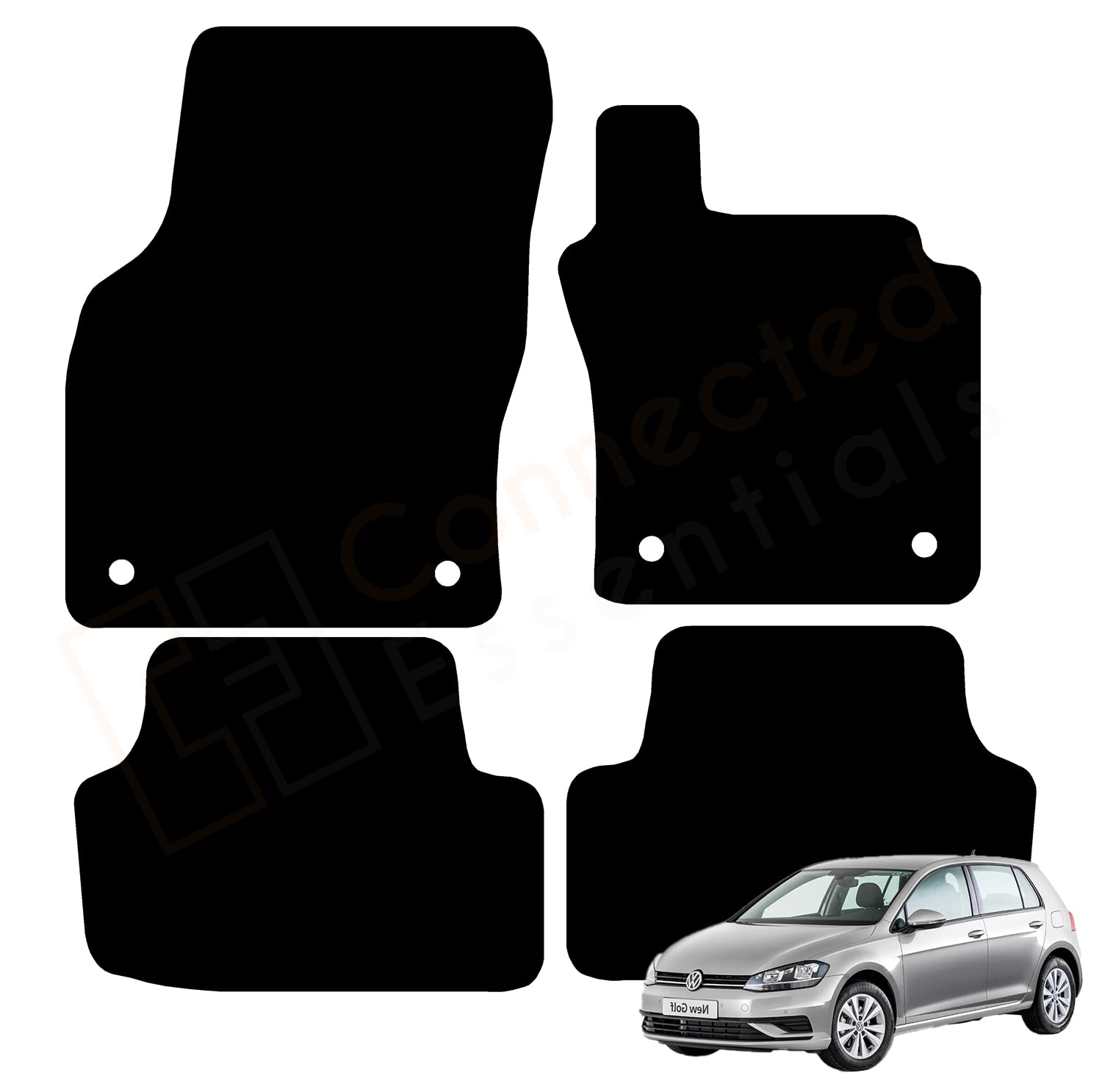 Car Mats for Volkswagen VW Golf MK7 2013-2019 & MK8 2020-2024, Tailored Set of 4 Floor Mats, Custom Fit Black with 4 Safety Clips