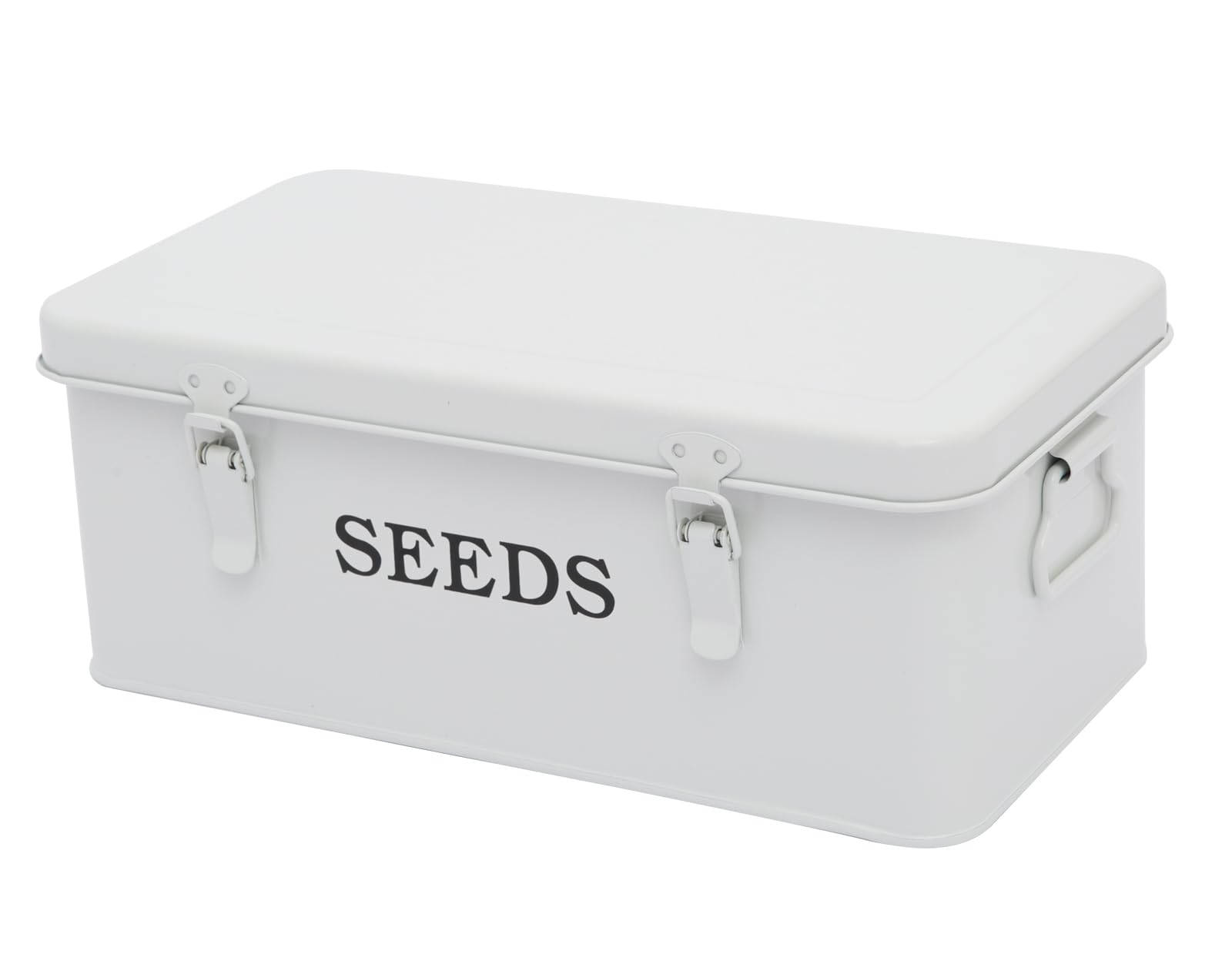 Xbopetda Seed Storage Box Organiser, Metal Garden Seed Tin with Side Handles and Lid, 4 Compartments & Safety Lock Seed Packet Container Seed Storage Container, Gardening Gifts for Gardeners (White)