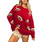 MOUSYA Womens Sequin Football Sweatshirt Game Day Long Sleeve Shirt Sunday Funday Pullover Casual Crewneck Tops