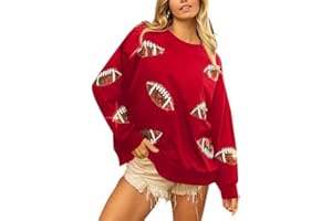 MOUSYA Womens Sequin Football Sweatshirt Game Day Long Sleeve Shirt Sunday Funday Pullover Casual Crewneck Tops