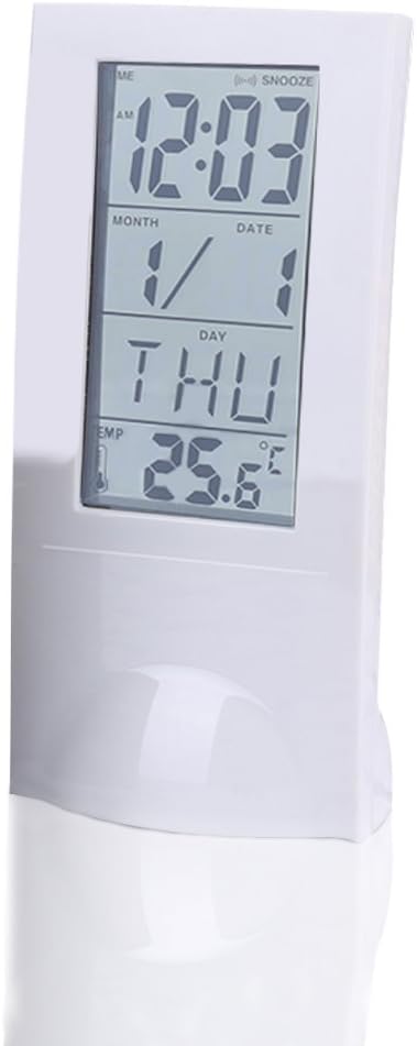Digital Desk Alarm Clock Translucent LCD with Indoor Temprature Snooze Timer & Calendar Battery Operated Bedsite Kitchen Small Travel Electronic Clock for Kids & Heavy Sleepers (WHITE)