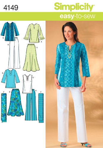 Simplicity Easy to Sew Pattern 4149 Misses Skirt, Pants, Tunic Top and Scarf Sizes 10-12-17-16-18