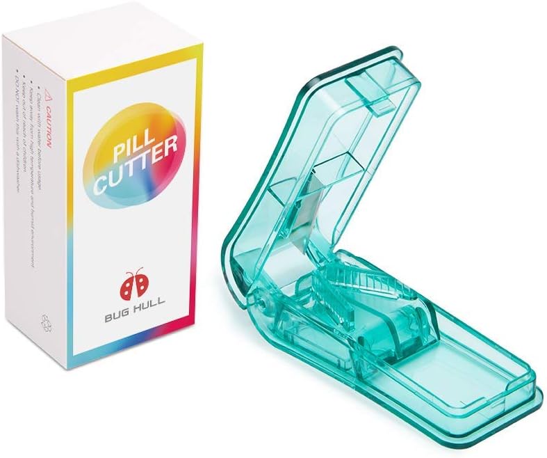 BUG HULL Pill Cutter Splitter, Finger Protect Pill Cutter (Green-Blue)
