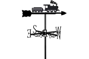 ANCNA-U wind vane Stainless Steel Train Steam Engine Ornament Weathercock Direction Indicator Measuring Roof Garden Outdoor Yard Decoration,Black,Locomotive