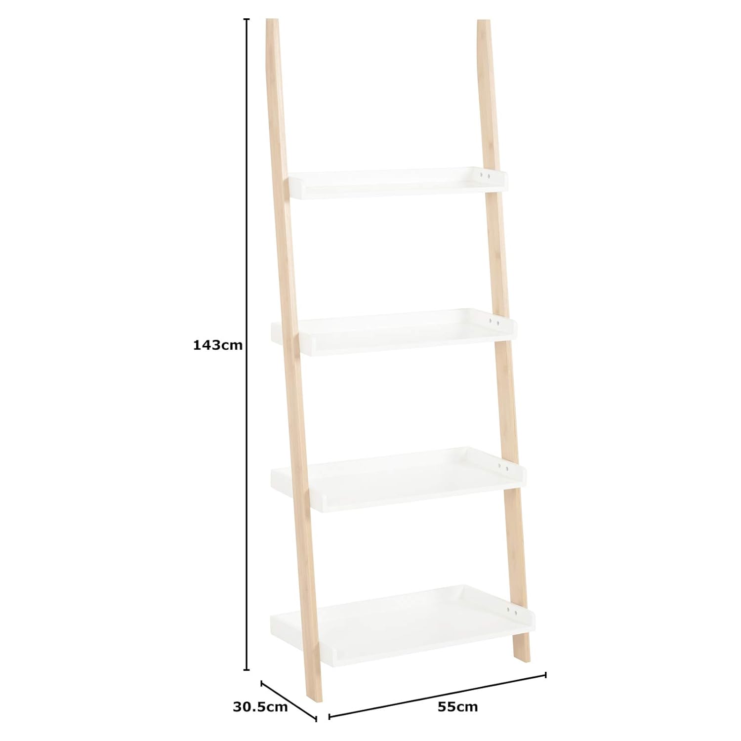 Hartleys White & Bamboo 4 Tier Ladder Shelf Home & Garden Store Bookcases