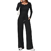 Trendy Queen Women's 2 Piece Matching Lounge Sets Fall Fashion Outfits Henley Neck Sweater Top Wide Leg Pants Sweat Suits