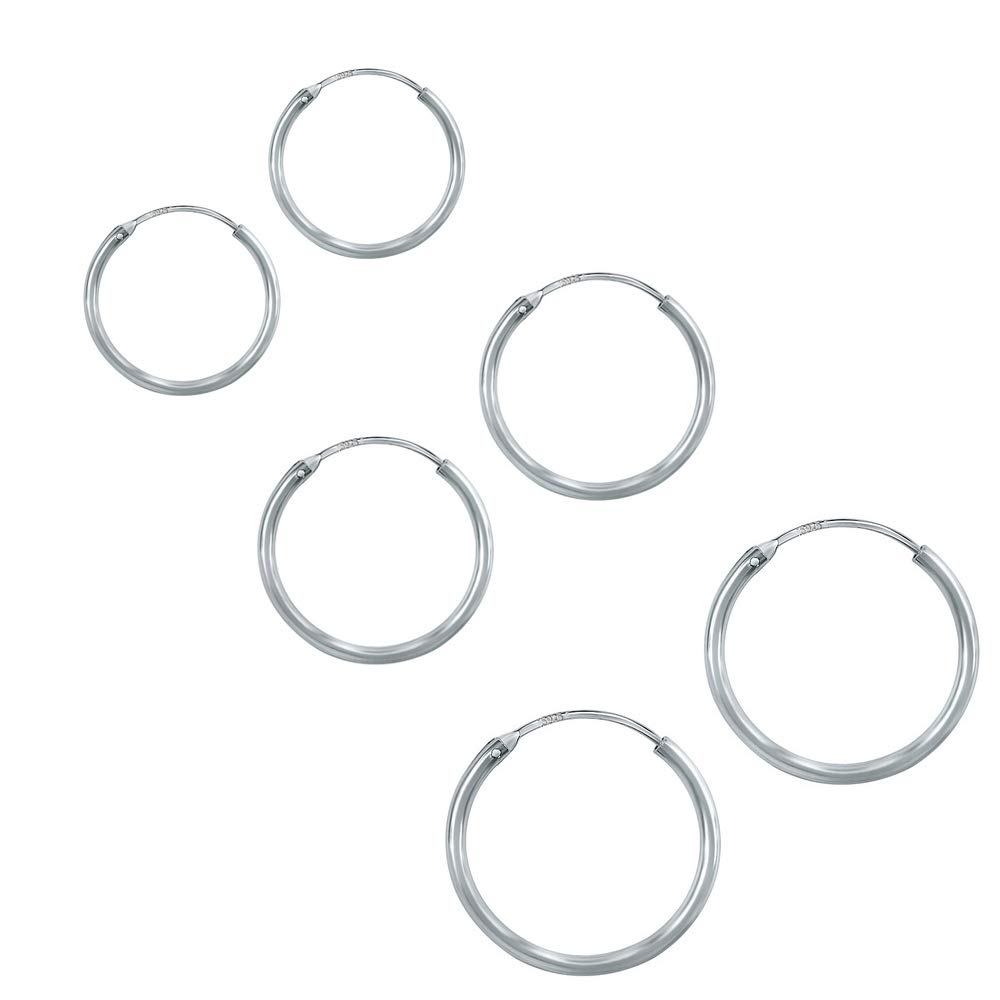 Epoch World 925 Sterling Silver Hoop Earrings, Round Sleeper Earrings for Women and Girls- Set of 3 Pairs 3 Sizes