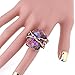 KAYMEN FASHION JEWELLERY Cubic Gem Resin Stone with Crystal Elastic Stacking Rings Antique Gold and Silver Tone 3 Colors (Coffee)