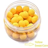 30pcs/Box 12mm Smell Carp Fishing Bait Boilies Eggs / 4 Flavors Floating Ball Beads Feeder Artificial Carp Baits Lure/ Hair Rig (Yellow-Sweet Corn)