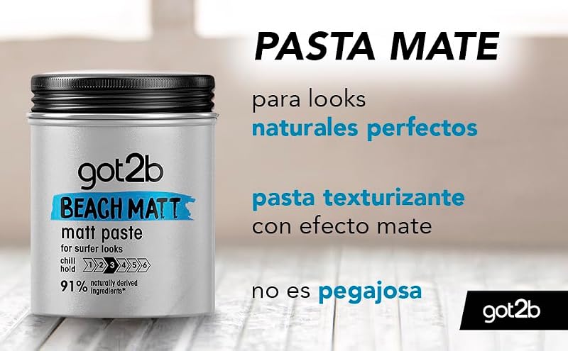 Got2b - cera beach matt setting, com efeito fosco, fixação média, não pegajosa, 100 ml