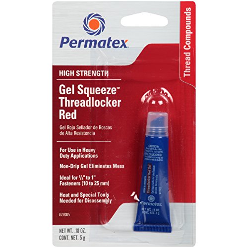 Permatex 27005-6PK High Strength Threadlocker Red Gel Squeeze, 5 g (Pack of 6)