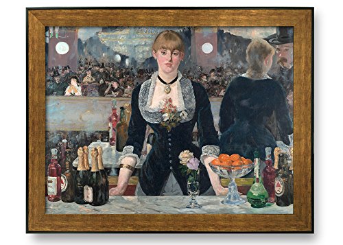 A Bar at The Folies Bergere by Edouard Manet Framed Art Print Famous Painting Wall Decor Bronze and Black Frame