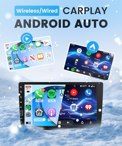 Wireless Carplay Car Radio 1 Din with You-Tube Android Auto, 9 Inch Touch Screen Car Radio with Mirror Link Bluetooth FM/Am/RDS Radio USB/EQ/AUX Steering Wheel Control Rear Camera