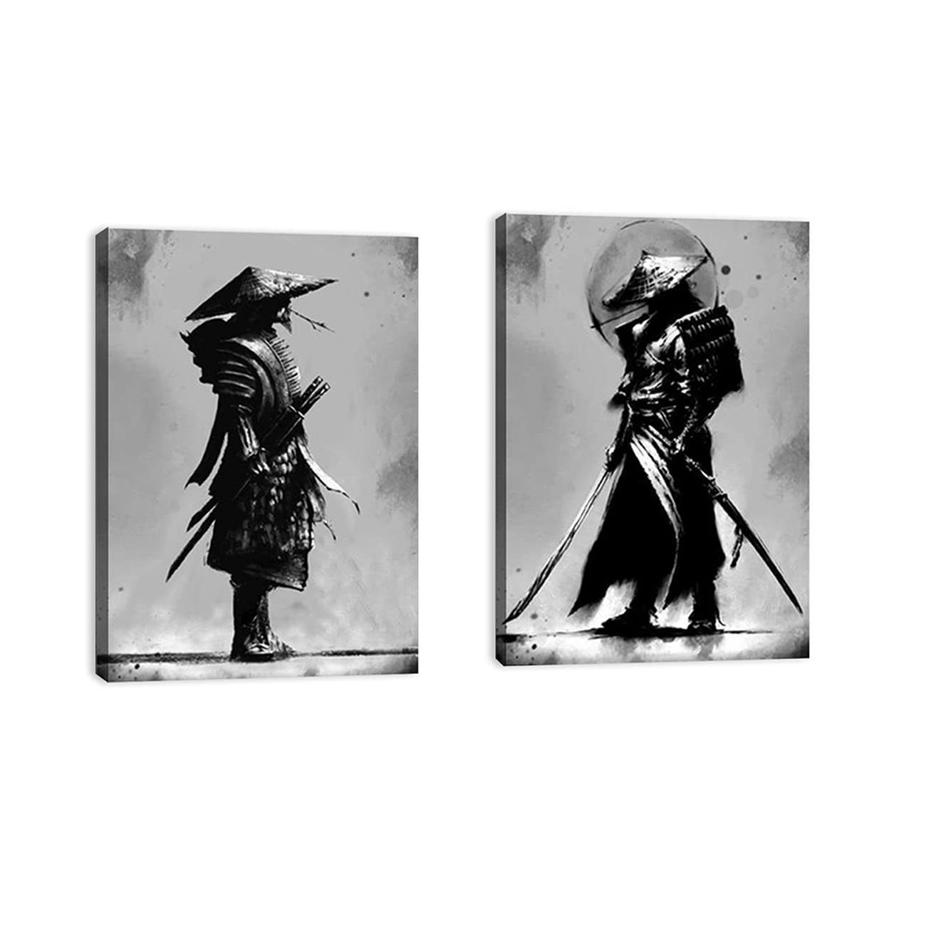 ZHONGYUTONG Black and White Japan Samurai Portrait Canvas Poster Japanese Art Wall Decor Canvas Print Posters for Living Room Frame Ready to Hang (JS-3, 16x24inch)