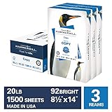 Hammermill Paper, Copy Paper Poly Wrap, 8.5x14 Paper, Legal Size, 20lb Paper, 92 Bright, 3 Ream Case / 1,500 Sheets (150800C) Acid Free Paper
