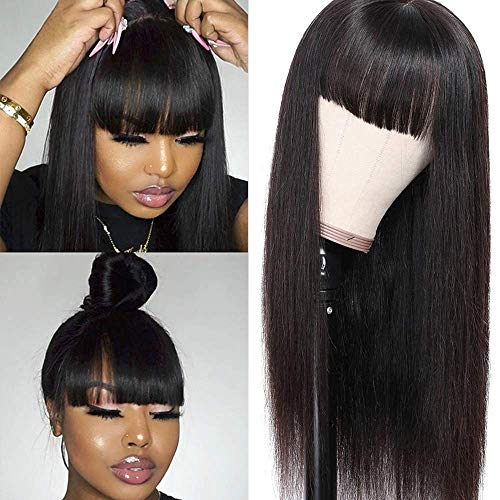 IUPin-Silky-Brazilian-Virgin-Straight-Human-Hair-Wigs-with-Bangs-150-Density-Glueless-None-Lace-Front-Wigs-Machine-Made-Straight-Bangs-Wigs-for-Black-Women-Natural-Color-18inch-Straight-Wig