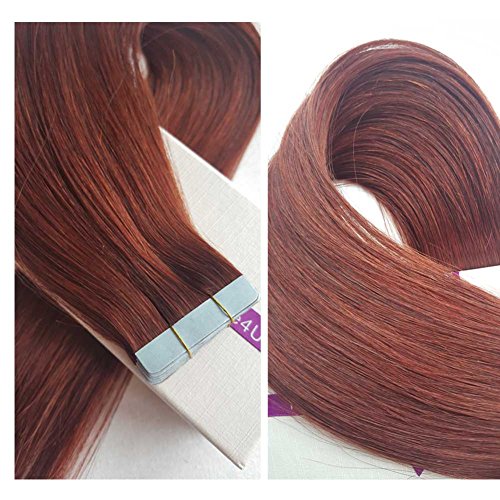 Dark Auburn Tape in Hair Extensions Human Hair, Copper Red 33 Silky