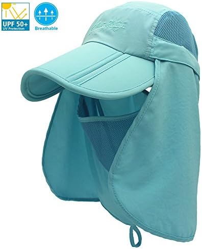 UNIQME Sun Cap Fishing Hat For Men Women, UPF 50+ Protection Quick-drying With Removable Neck Flap & Face Cover Mask, Sun Hat for Gardening, Hiking, Camping, Boating, Outdoor Sports … (Skyblue)